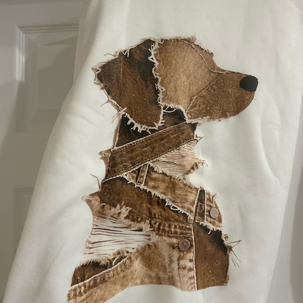 White Sweatshirt with Brown Dog Patch